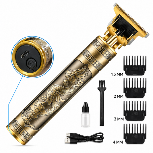 Premium Vintage T9 Rechargeable Hair Trimmer Golden 4 Blades