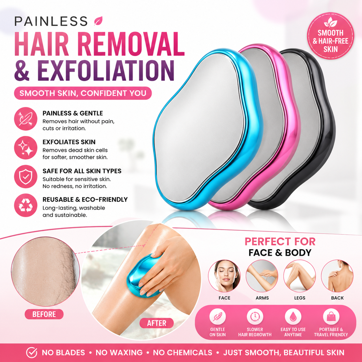 Painless Hair Remover Epilator for Face & Body ✨