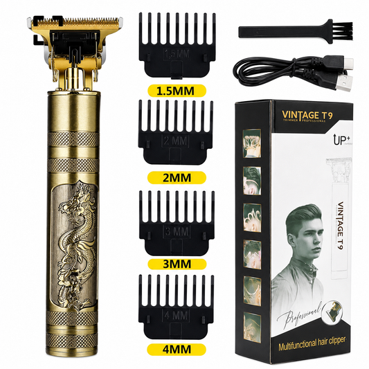 Premium Vintage T9 Rechargeable Hair Trimmer Golden 4 Blades