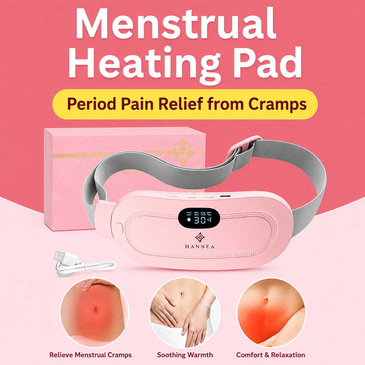 Portable Menstrual Heating Belt for Women – Rechargeable Waist & Belly Warmer