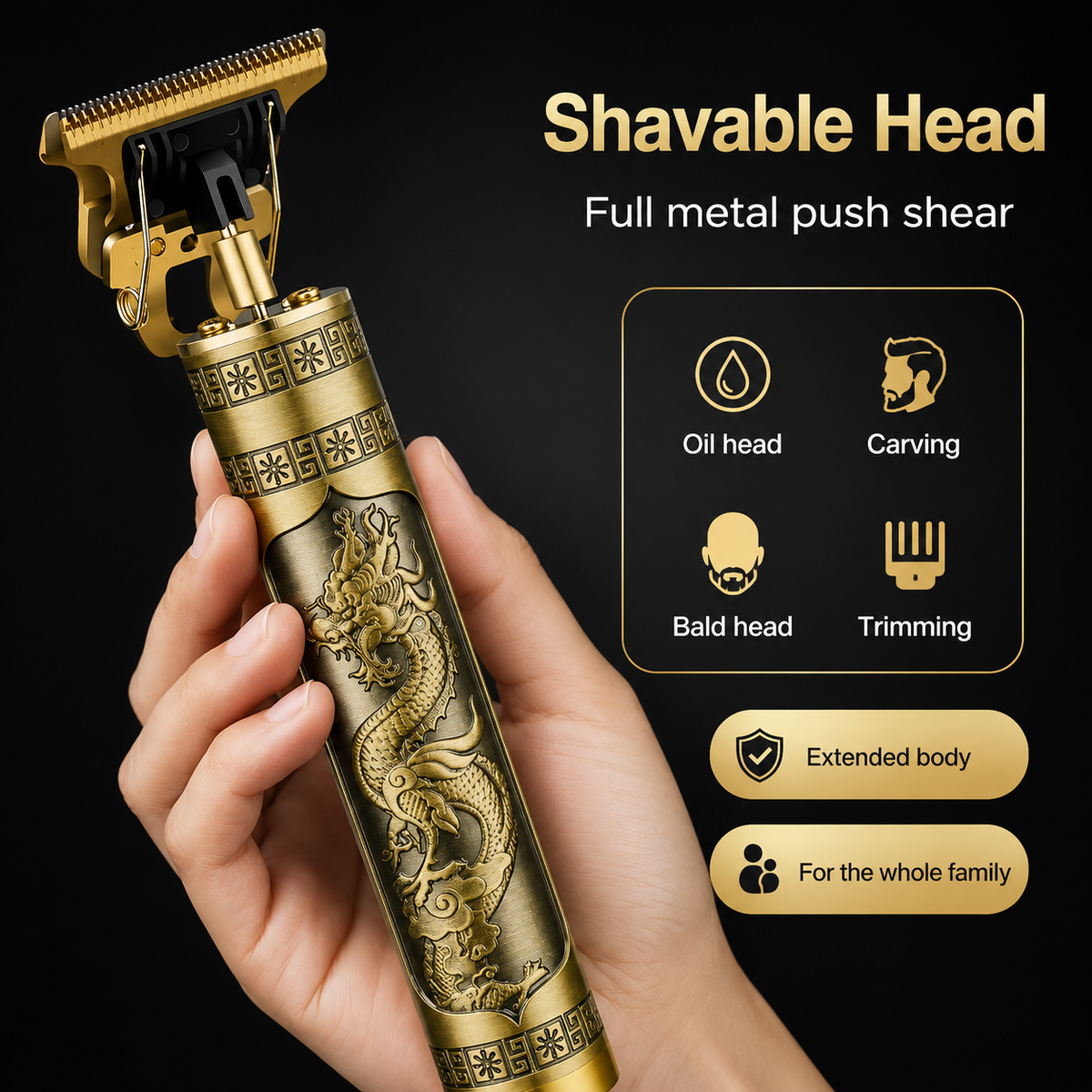 Premium Vintage T9 Rechargeable Hair Trimmer Golden 4 Blades