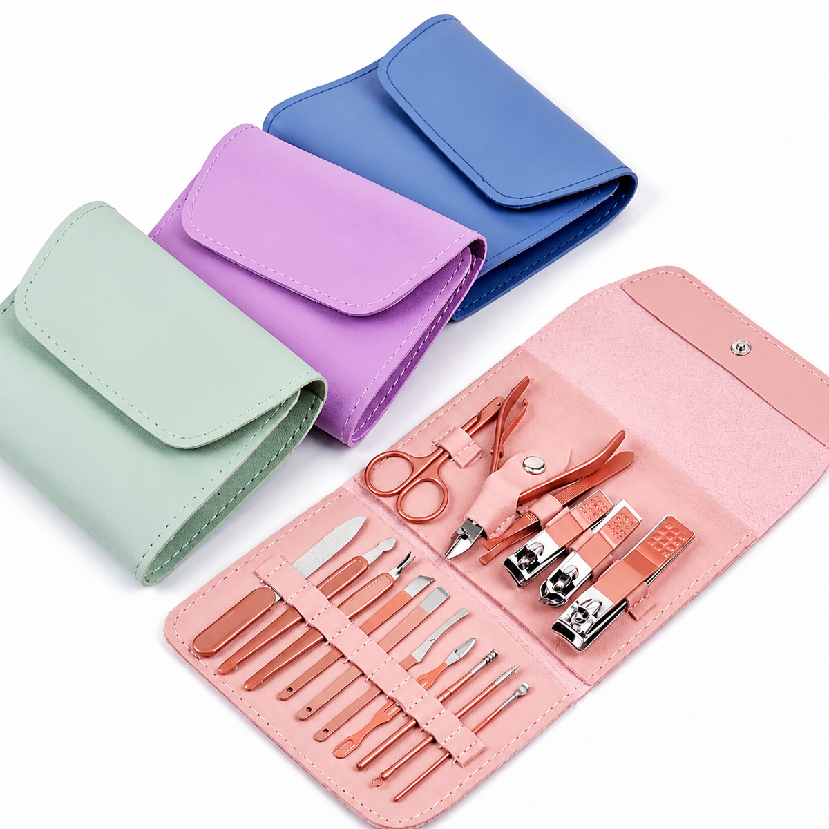 16-in-1 Stainless Steel Nail Cutter Set Multicolor Foldable Bag
