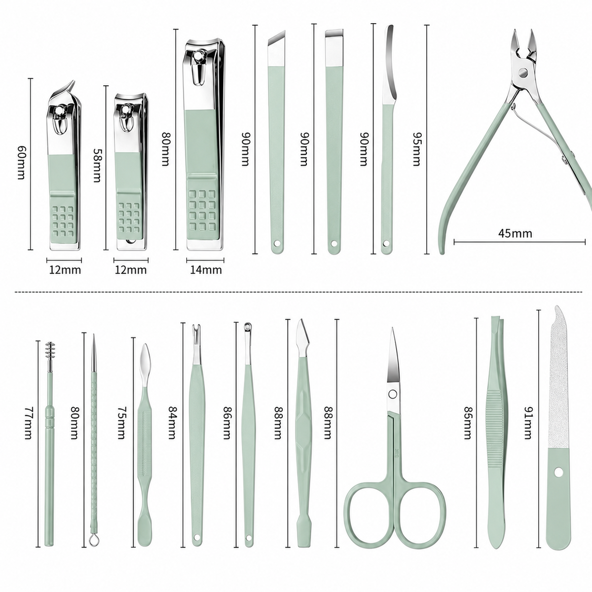 16-in-1 Stainless Steel Nail Cutter Set Multicolor Foldable Bag