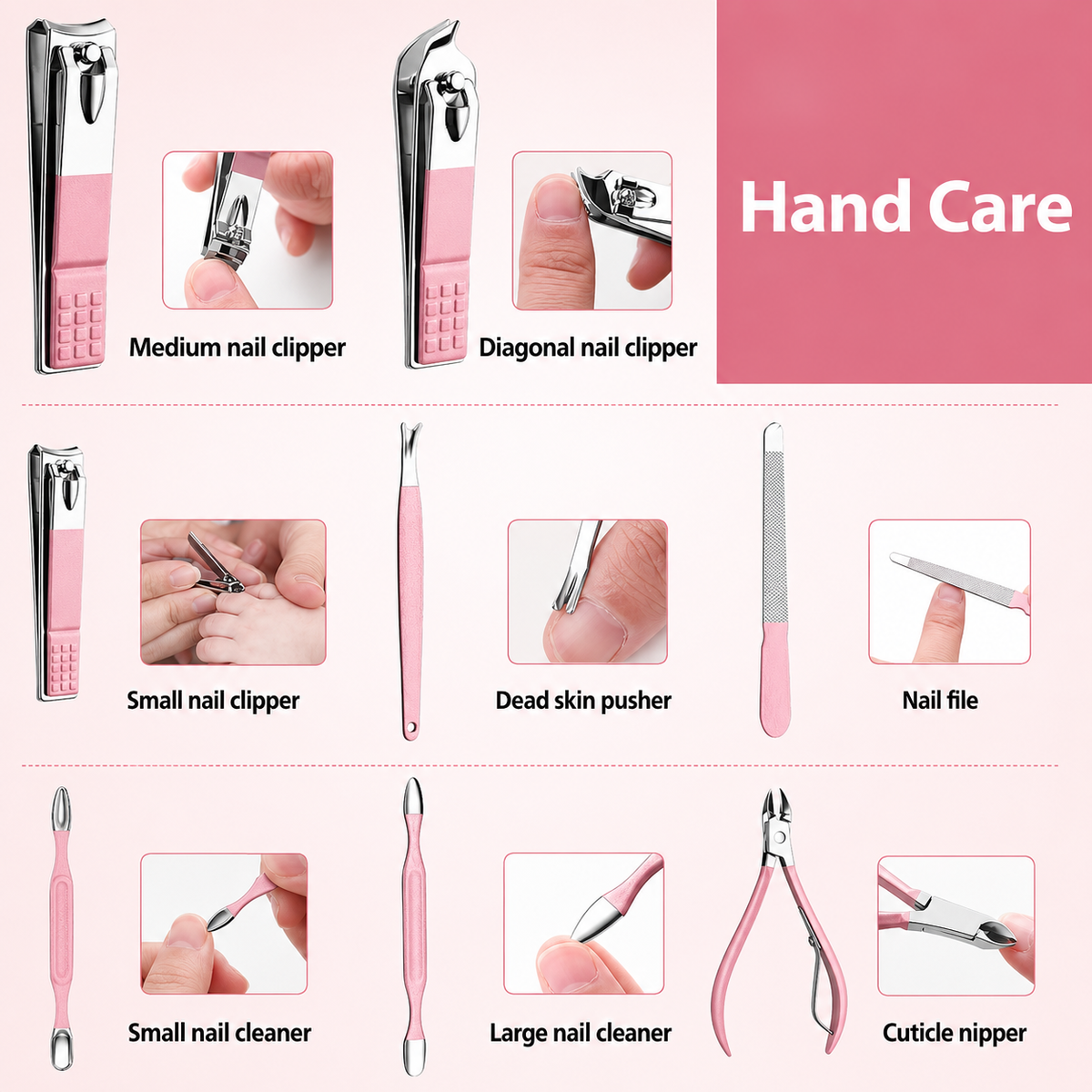 16-in-1 Stainless Steel Nail Cutter Set Multicolor Foldable Bag