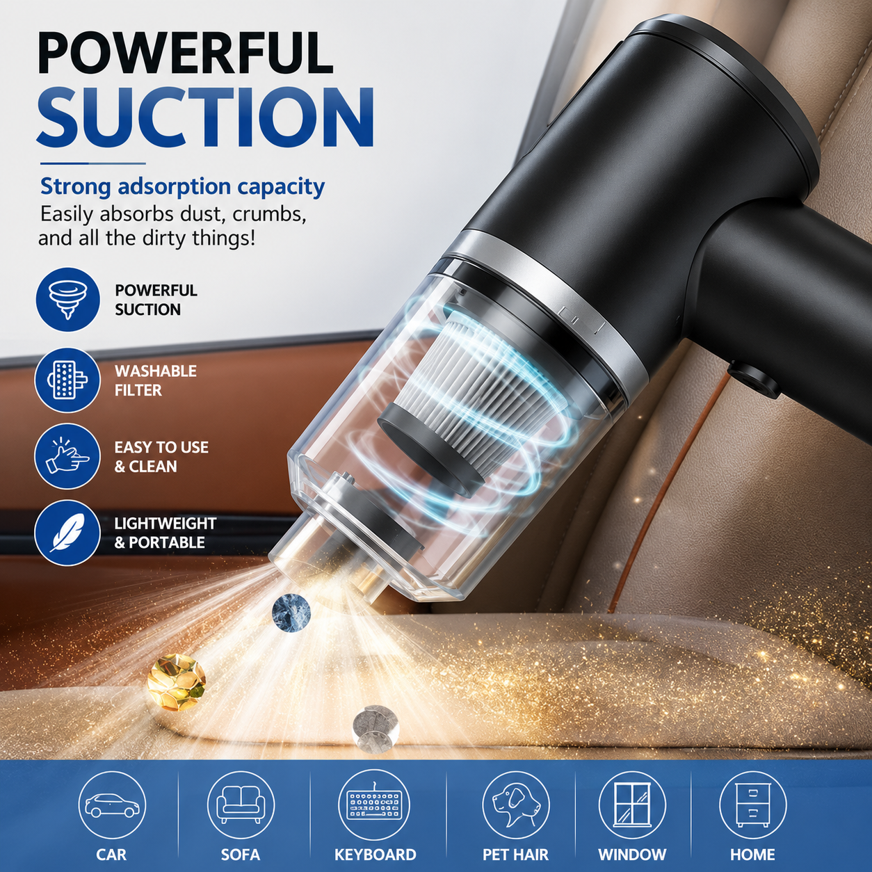 3-in-1 Smart Portable Vacuum Cleaner — Car, Home & Office | Cordless & Rechargeable