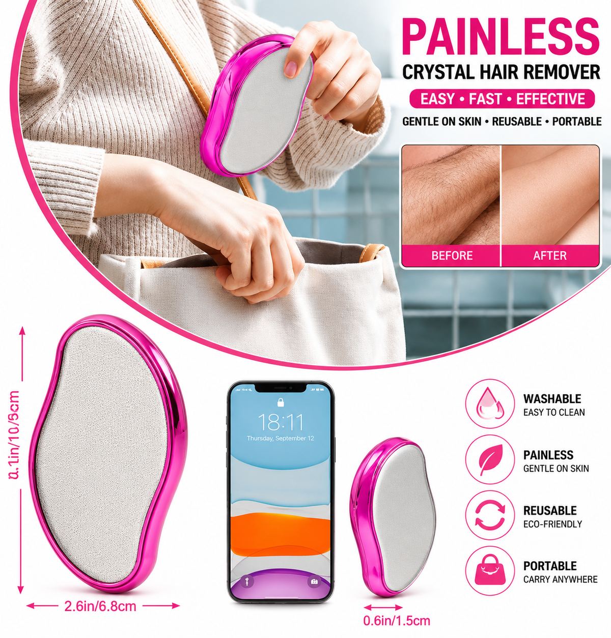 Painless Hair Remover Epilator for Face & Body ✨