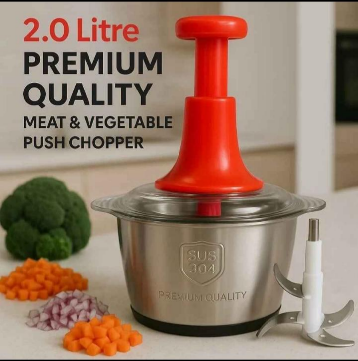 stainless steel Multifunctional 2L hand Push Chopper- 4 Steel Blade