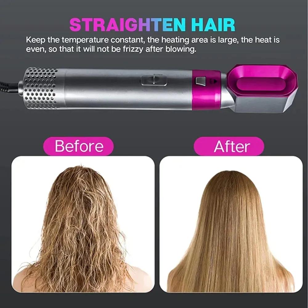 5-in-1 Hot Air Styler Pink Silver-Hair Curler Brush