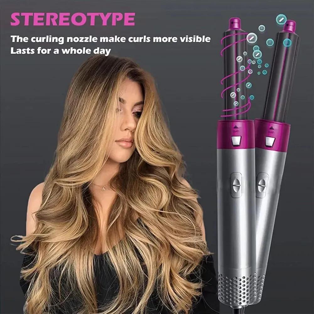 5-in-1 Hot Air Styler Pink Silver-Hair Curler Brush