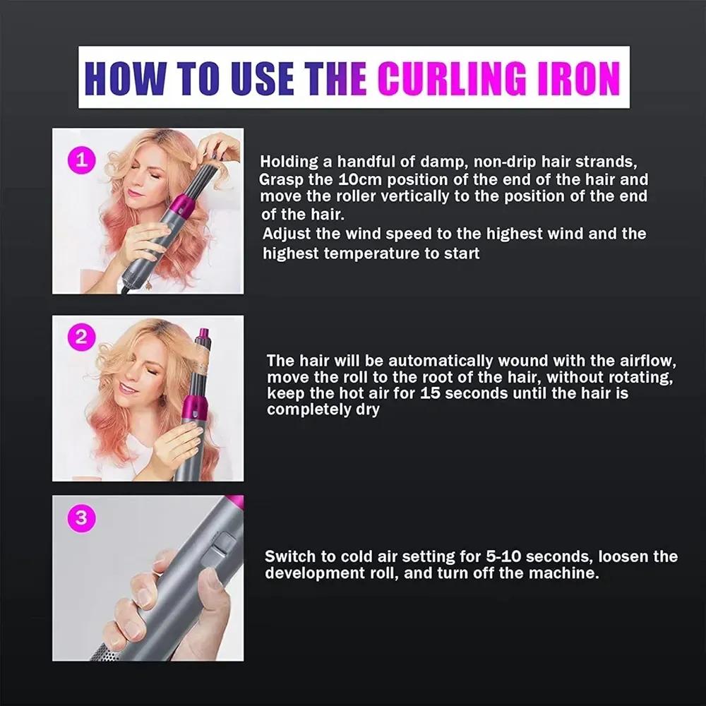 5-in-1 Hot Air Styler Pink Silver-Hair Curler Brush