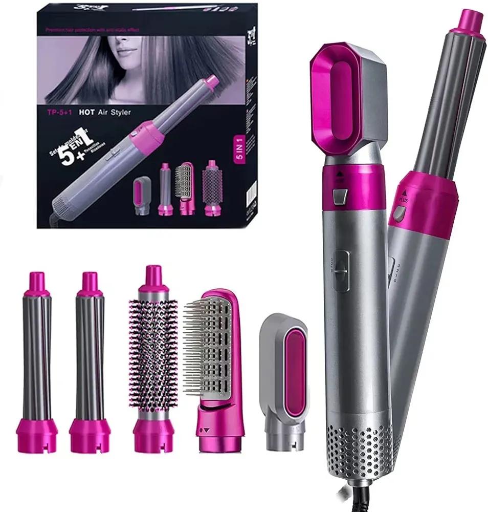 5-in-1 Hot Air Styler Pink Silver-Hair Curler Brush